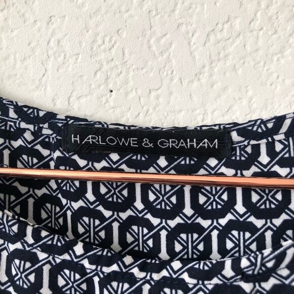 Harlowe & Graham blue sleeveless tank top white geometric tile print high low - Picture 4 of 6